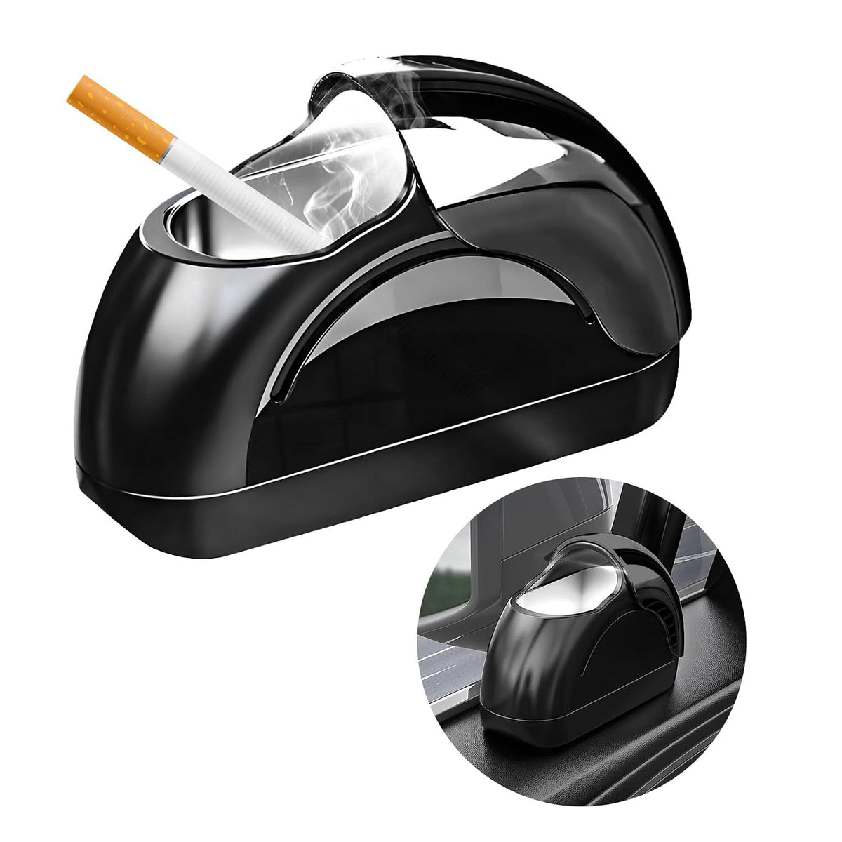 Metal Car Ashtray with LED Light, Black