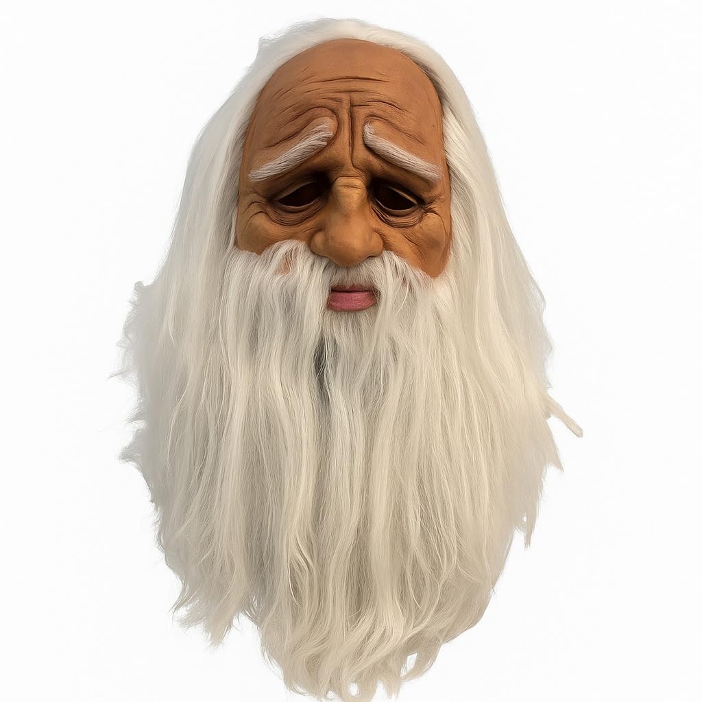 Realistic Old Man Mask with Beard for Adults