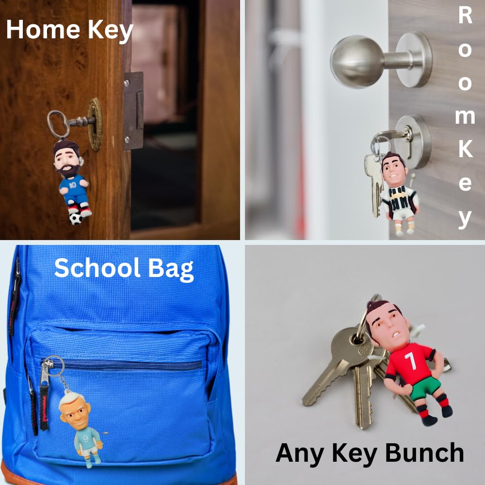 12-Piece Football Player Keychain Set – 3D Soccer Theme Birthday Return Gifts for Kids, Party Favor Pendant Keychains