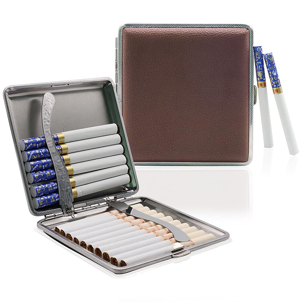 HASTHIP Cigarette Case, King Size, Brown Leather