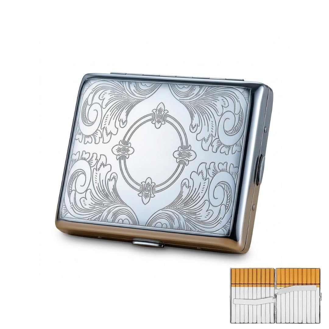 Metal Spring-Loaded Cigarette Case, 20 Cigarettes
