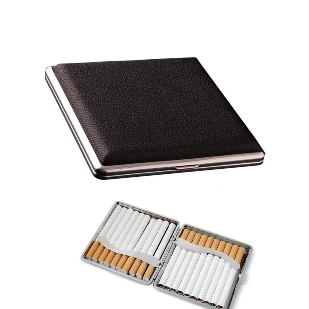 Metal Cigarette Case, PU Leather Design, 20 Cigarettes
