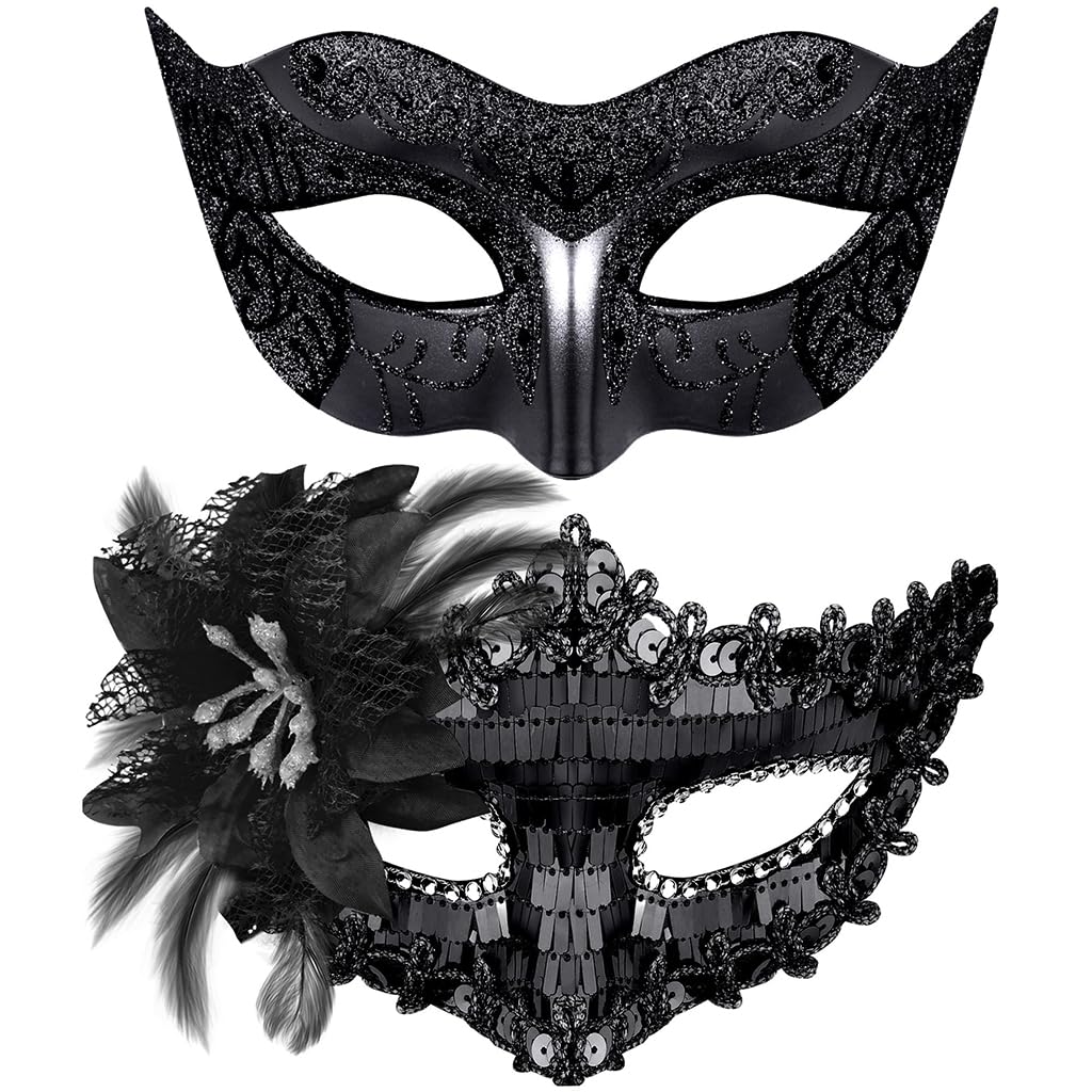 Black Masquerade Masks, 2 Pack