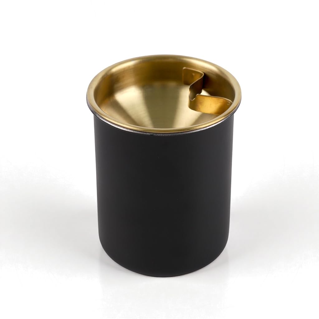 Stainless Steel Windproof Ashtray with Lid, Black