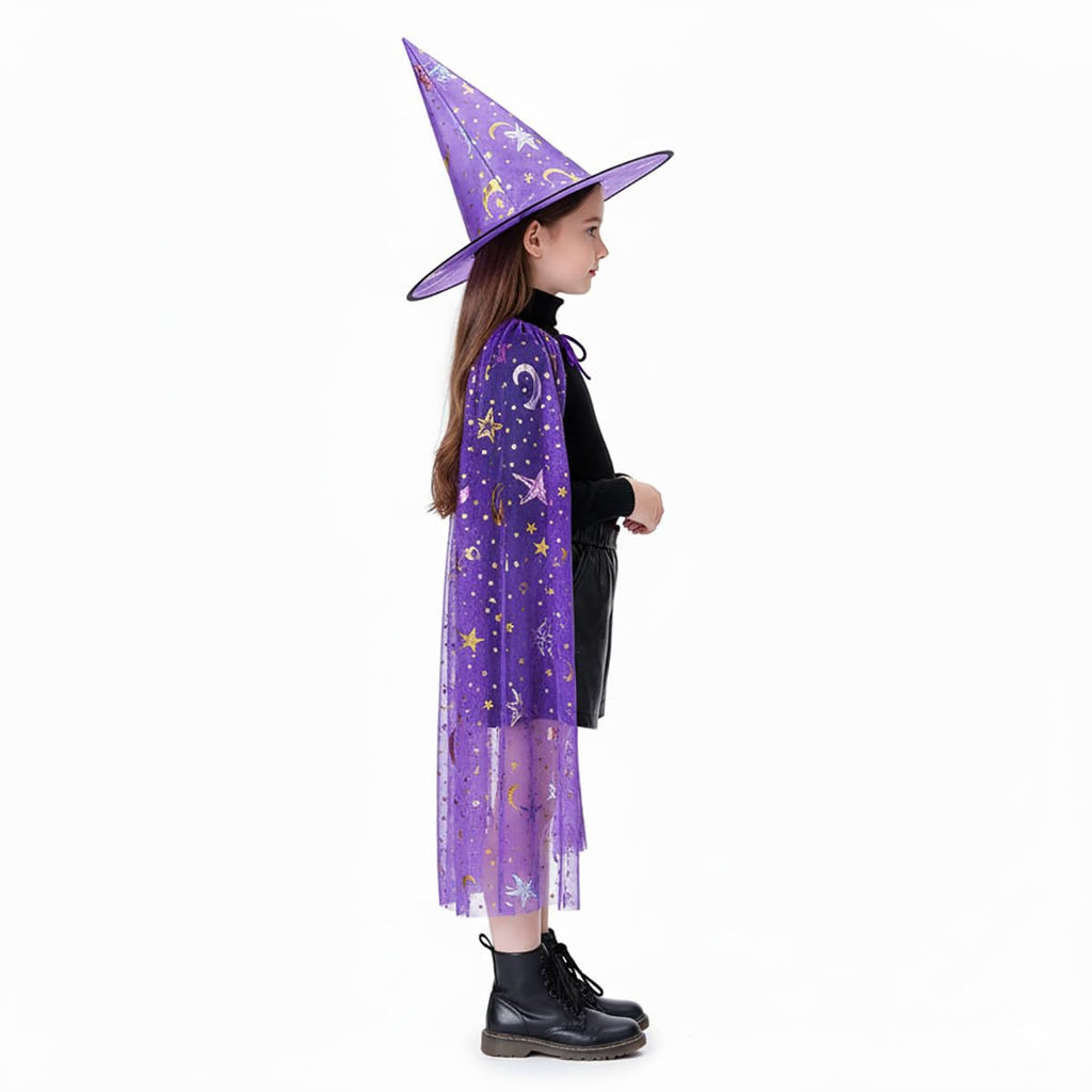 Witch Hat and Sparkle Cape Set, Purple, Ages 3 to 10