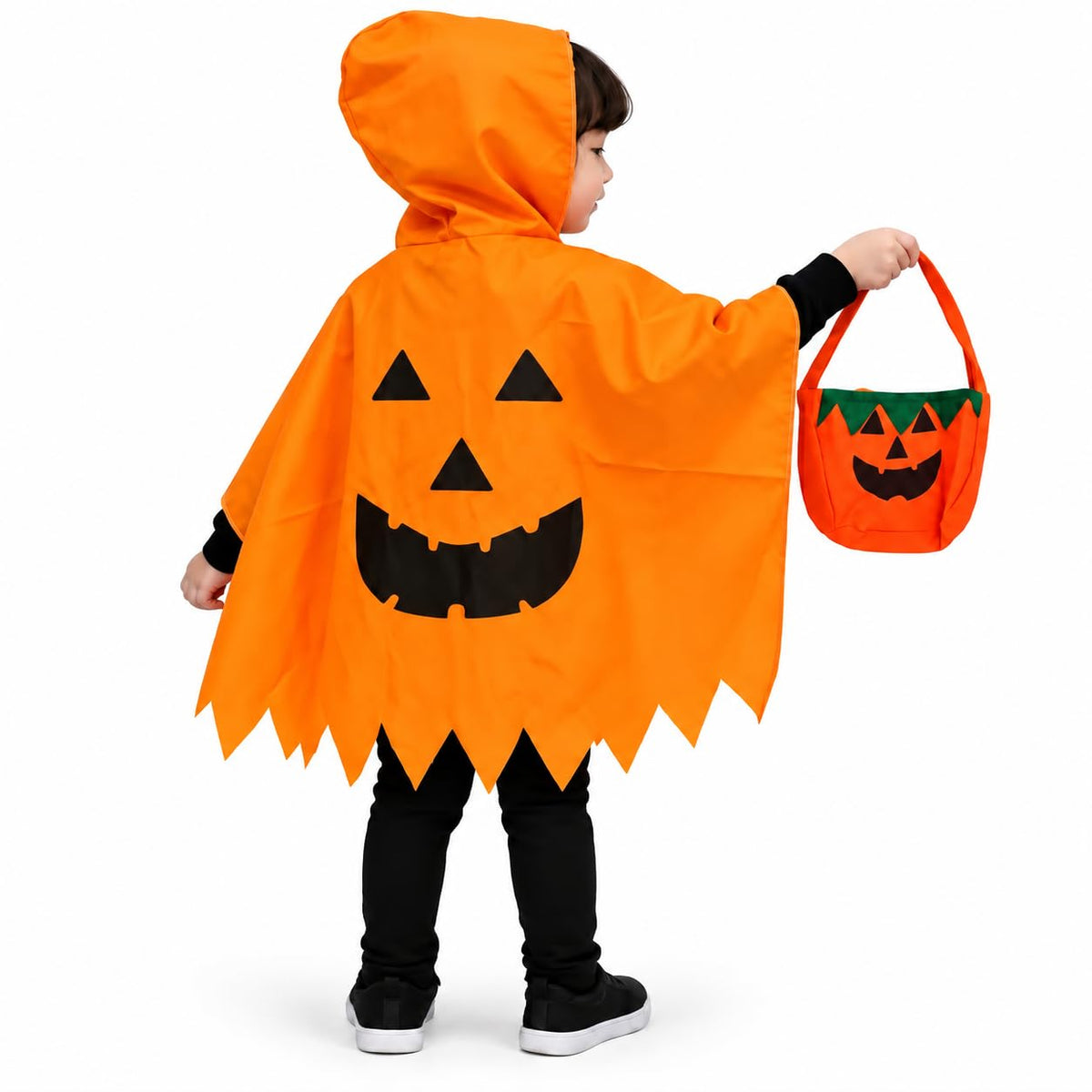 Pumpkin Poncho Costume Set with Candy Bag