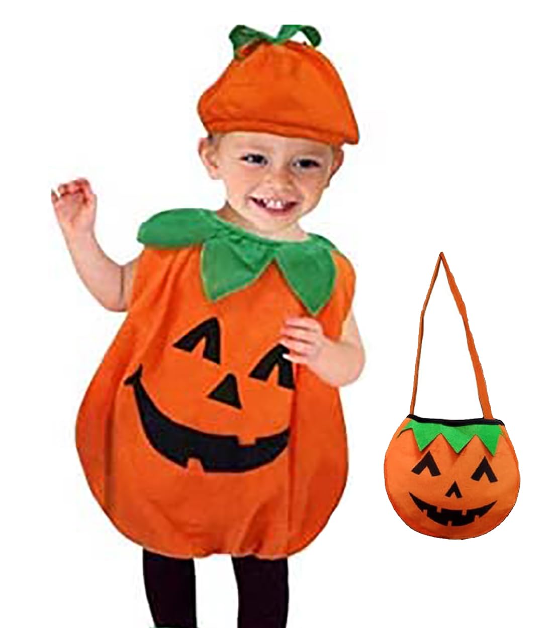 Kids Pumpkin Costume with Hat and Treat Bucket
