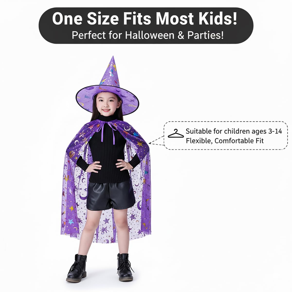 Witch Hat and Sparkle Cape Set, Purple, Ages 3 to 10