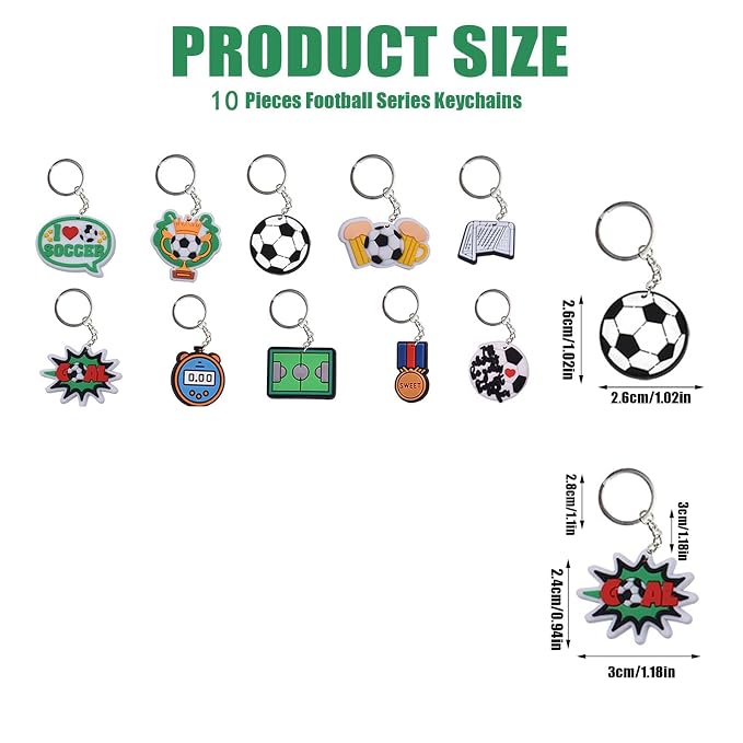 10PCS Football Keychain Set with Bag Charms