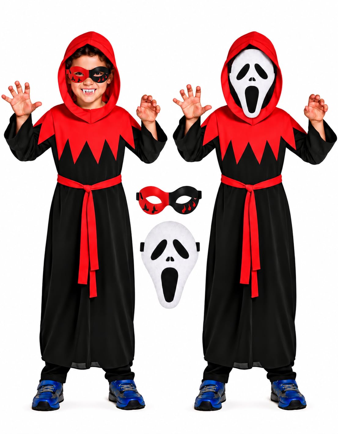 Kids Hooded Robe Costume with Mask, Red and Black