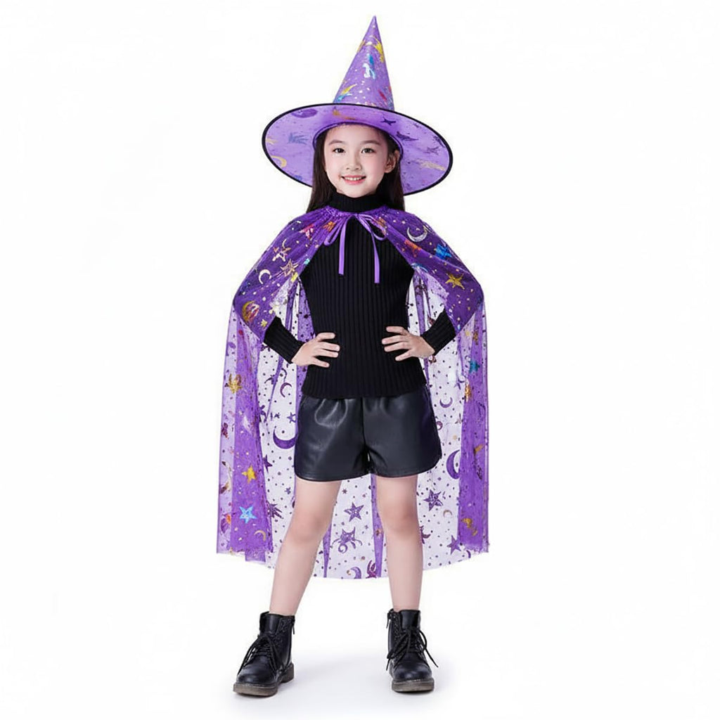 Witch Hat and Sparkle Cape Set, Purple, Ages 3 to 10