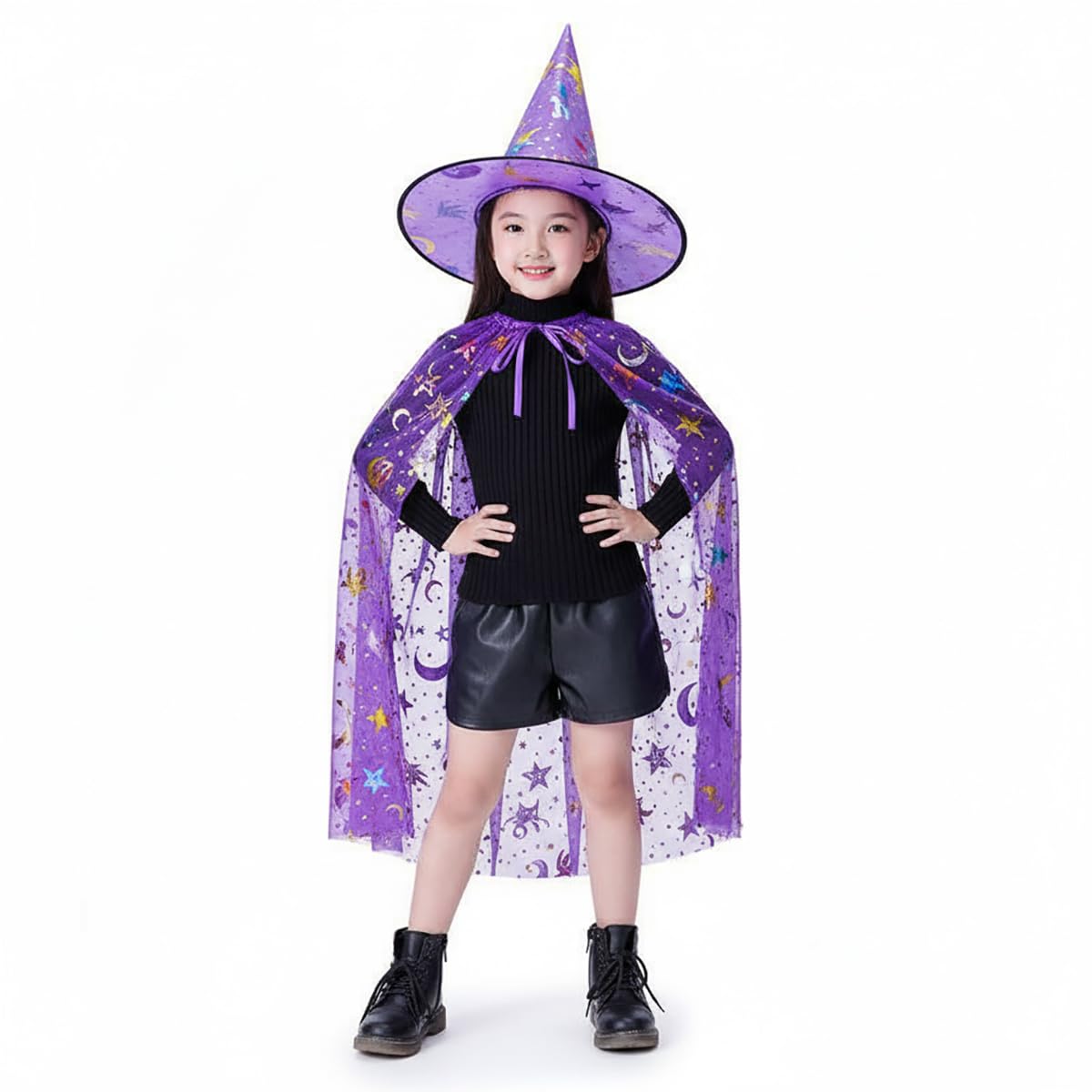 Witch Hat and Sparkle Cape Set, Purple, Ages 3 to 10