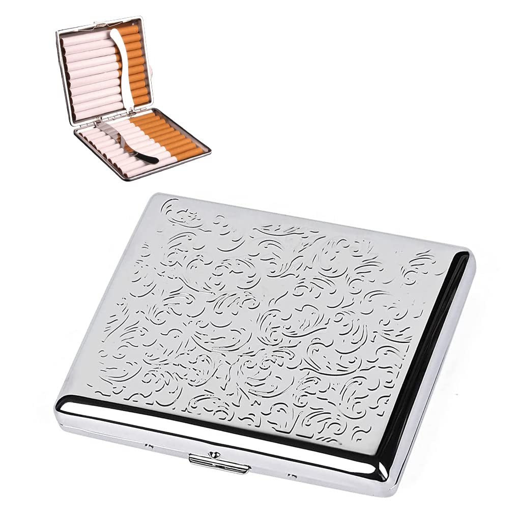 GUSTAVE Metal Cigarette Case Silver, 20 Cigarettes