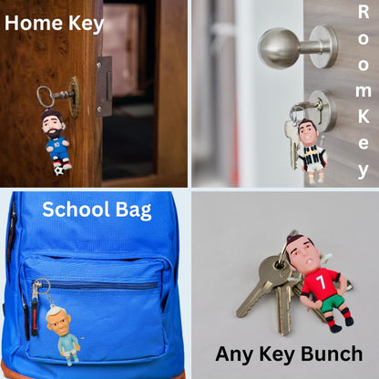 12-Piece Football Player Keychain Set – 3D Soccer Theme Birthday Return Gifts for Kids, Party Favor Pendant Keychains