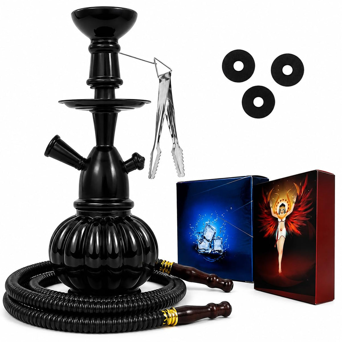 Russian Style Glass Hookah Set, 10 Inch, Black