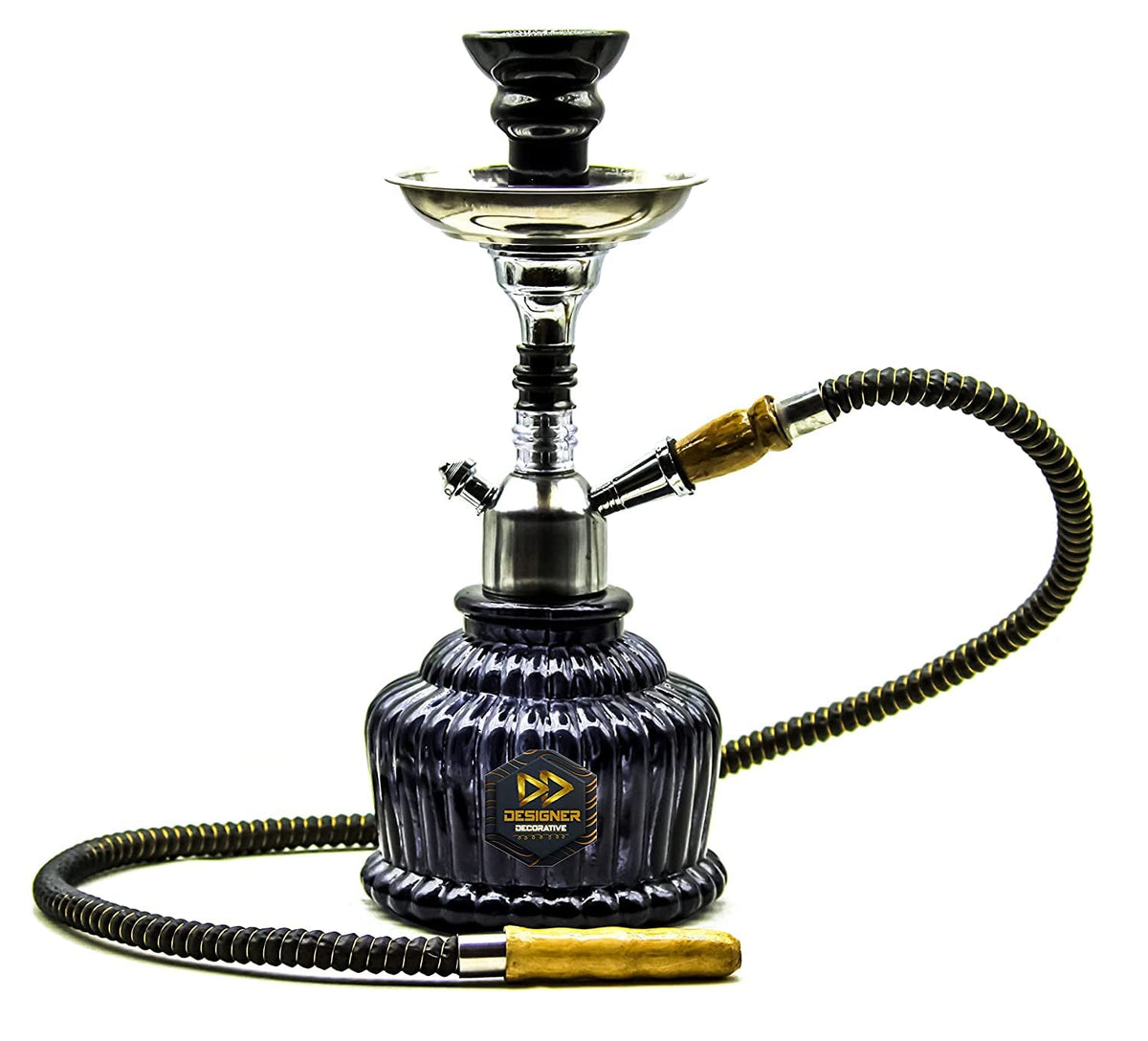 Black Hookah Pot with Silver Stem, 16 Inch