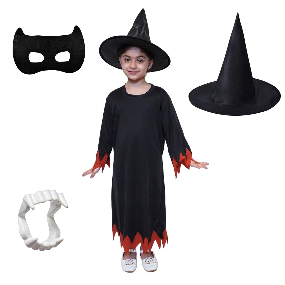 Scary Witch Costume with Hat, Teeth and Face Mask