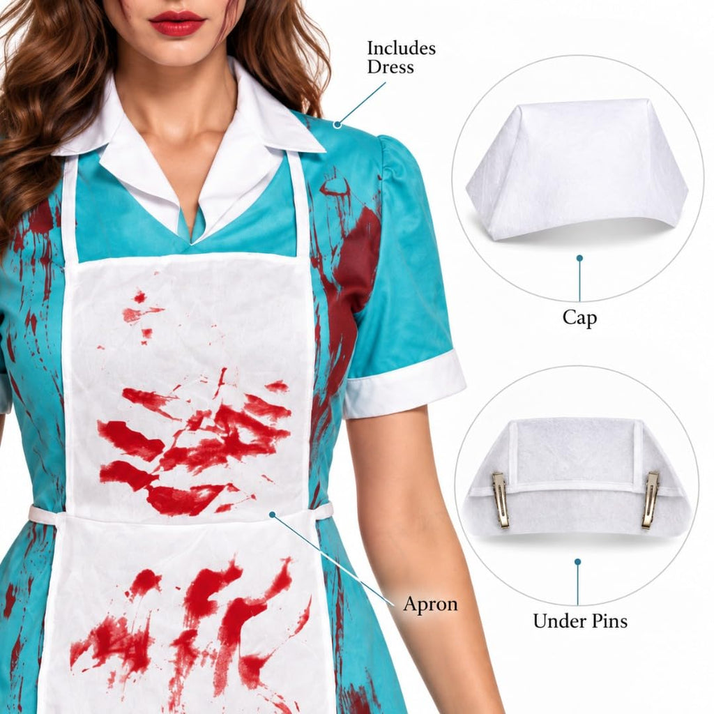 Bloody Nurse Costume for Women, 3-Piece Set, Size M