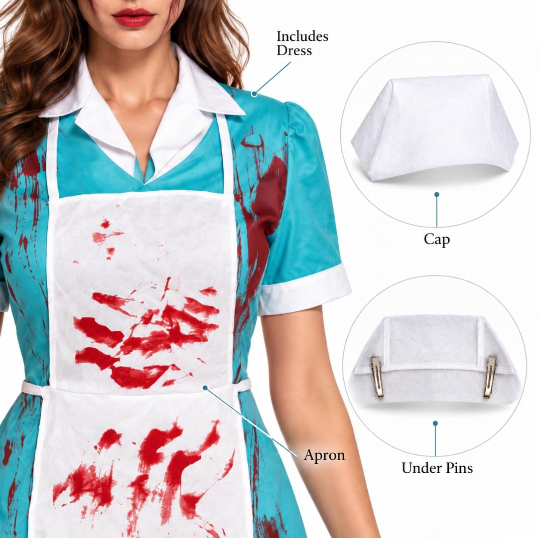 Bloody Nurse Costume for Women, 3-Piece Set, Size M