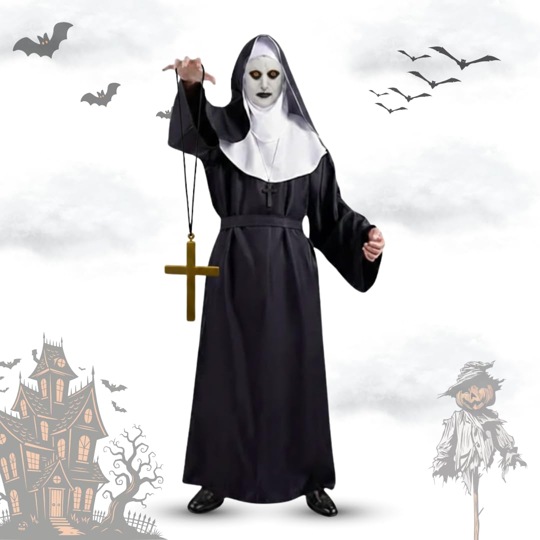 Horror Nun Costume with Belt and Mask, Adult Large