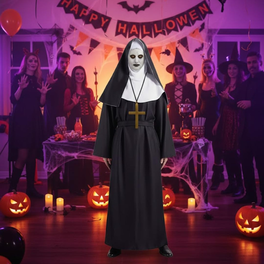 Horror Nun Costume with Belt and Mask, Adult Large