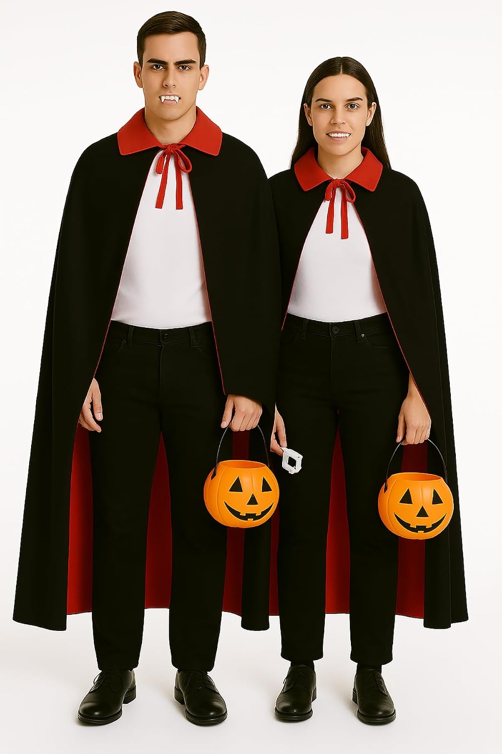 Vampire Cape with Pumpkin Bucket and Fangs, Free Size