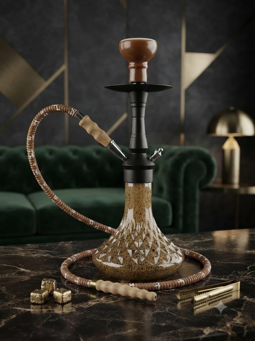 Diamond-Cut Glass Hookah Set, Matte Black Stem