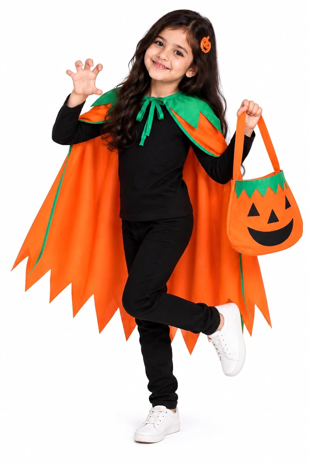 Pumpkin Costume Cape with Trick or Treat Bag