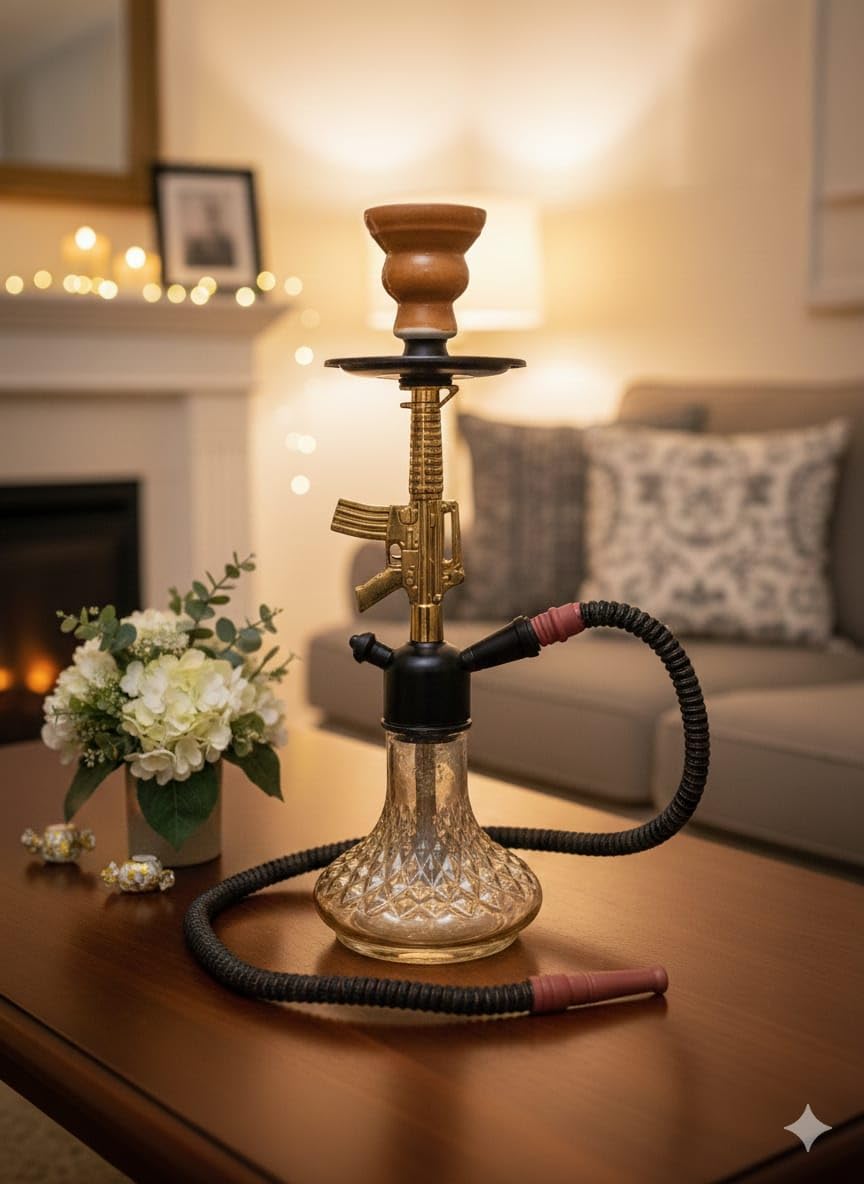 Rifle Hookah Set, Diamond-Cut Glass Base