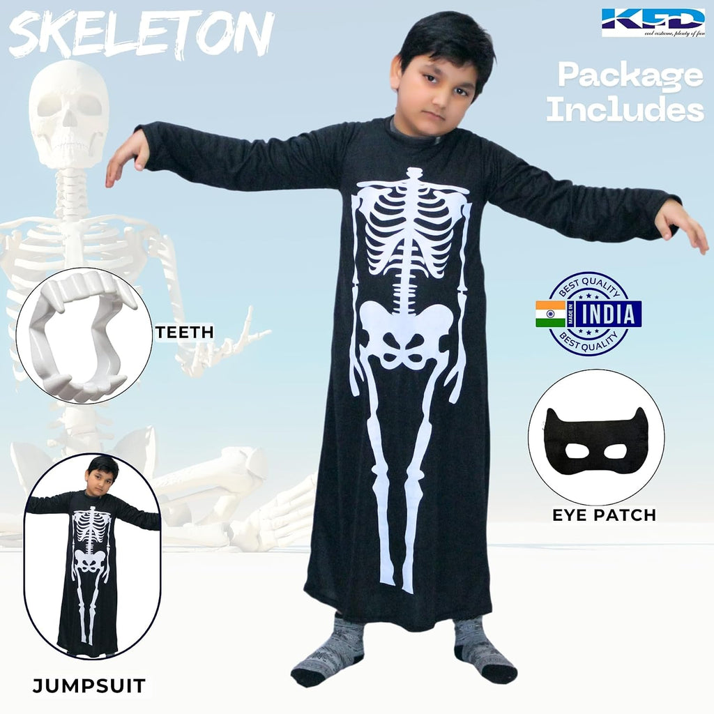 Skeleton Gown Costume with Mask and Teeth, 10-12 Years