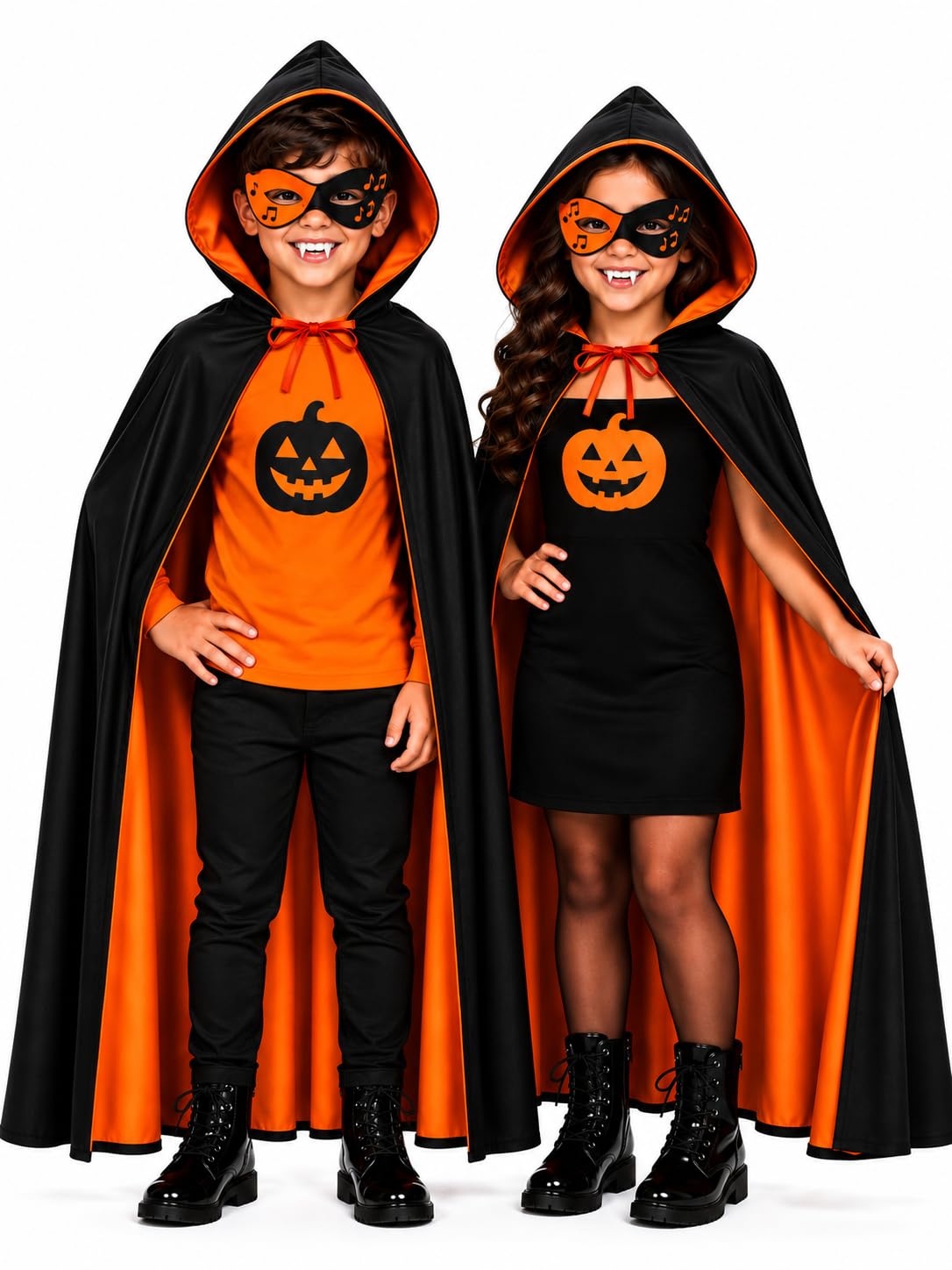 Kids Hooded Cape with Eye Mask, Orange