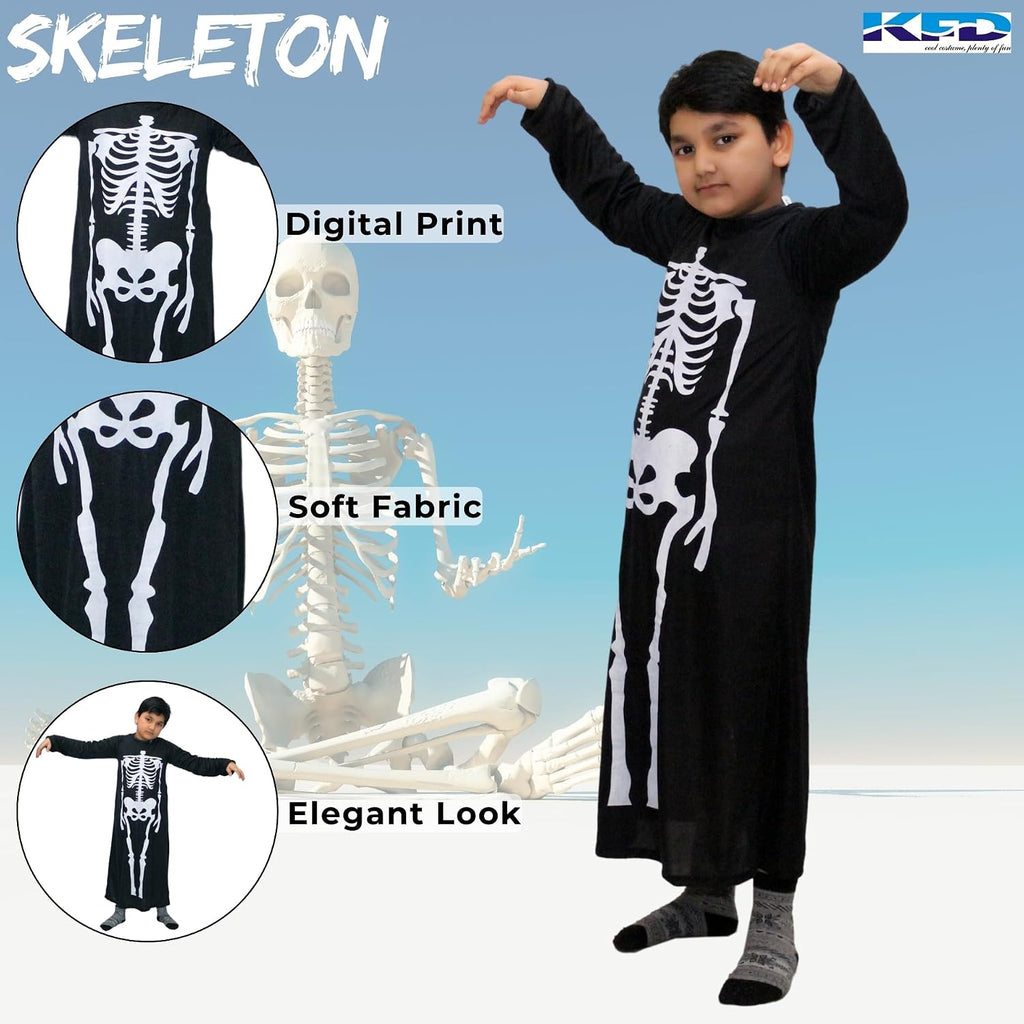 Skeleton Gown Costume with Mask and Teeth, 10-12 Years