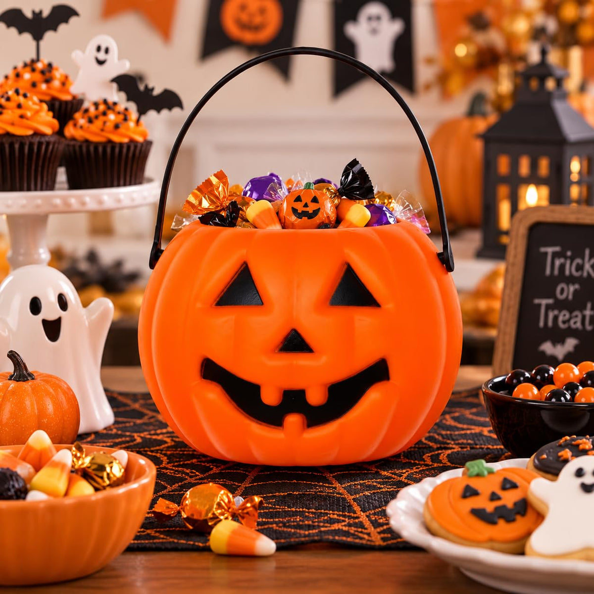 Jack-O-Lantern Pumpkin Candy Basket, Medium