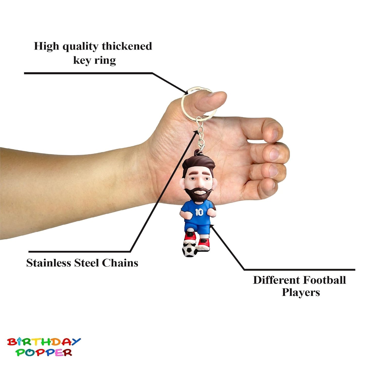 12-Piece Football Player Keychain Set – 3D Soccer Theme Birthday Return Gifts for Kids, Party Favor Pendant Keychains