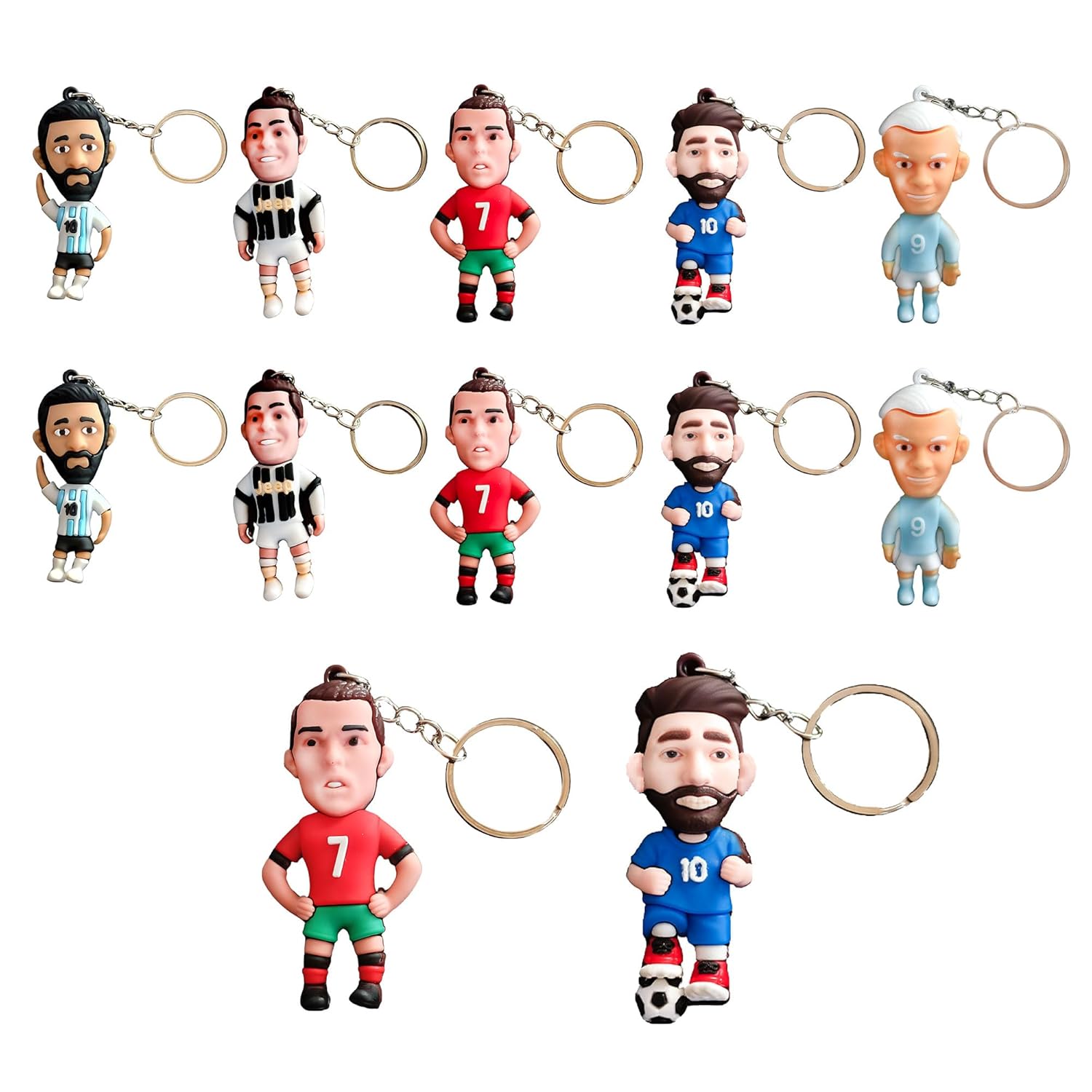 12-Piece Football Player Keychain Set – 3D Soccer Theme Birthday Return Gifts for Kids, Party Favor Pendant Keychains