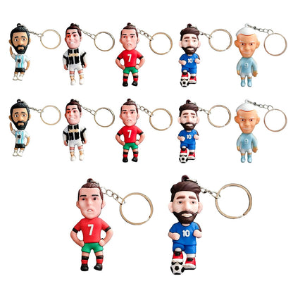 12-Piece Football Player Keychain Set – 3D Soccer Theme Birthday Return Gifts for Kids, Party Favor Pendant Keychains