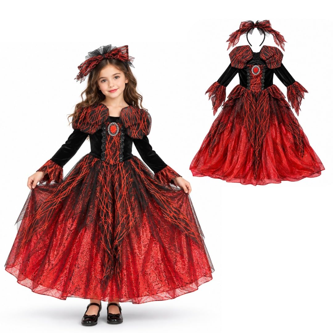 Scarlet Vampire Costume for Kids, Red, Size L