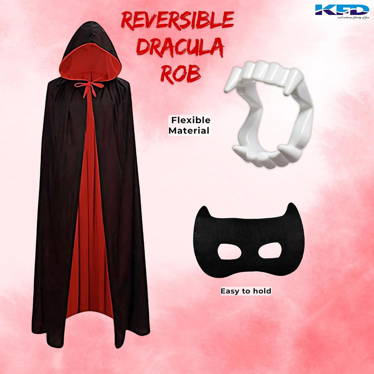 Dracula Reversible Cape, Fangs and Eye Mask Set, 5-6 Years