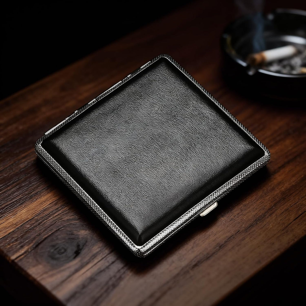 Leather-Finish Metal Cigarette Case, 20 King Size