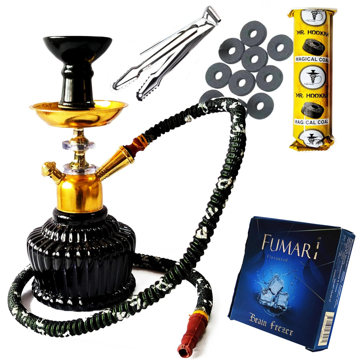 Luxury Glass Hookah, 11.5 Inch, Gold-Plated Stem