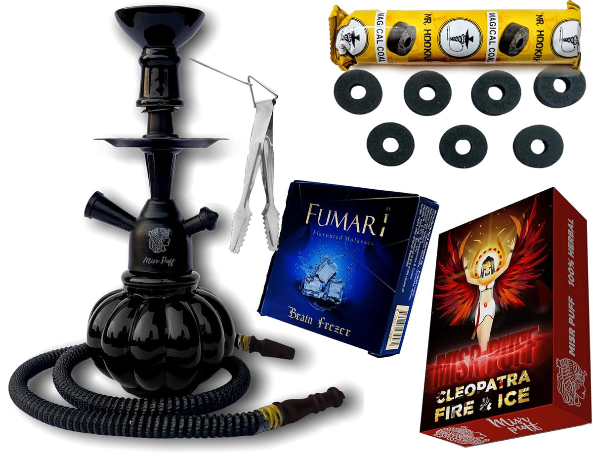 Premium Glass Hookah Set, Black Combo 10 Inch