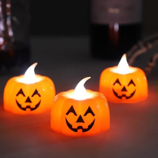 Pumpkin LED Tealights, Flameless and Flickering, Pack of 3 - image 1