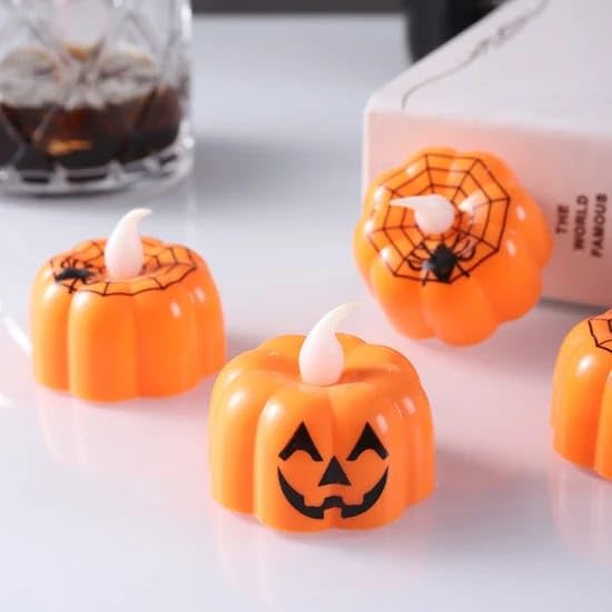 Pumpkin LED Tealights, Flameless and Flickering, Pack of 3 - image 4