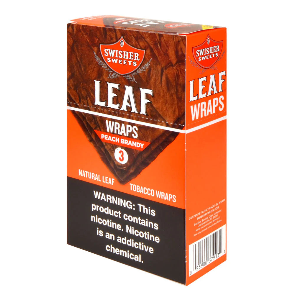 SWISHER LEAF WRAPS PEACH BRANDY 3PK 10CT